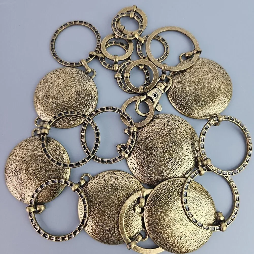 Vintage 70s Brass Tone Textured Disc Chain Belt Boho Rings 38 in Adjustable